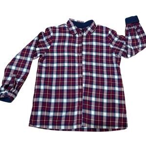 L.L.Bean Fleece lined burgundy and navy plaid flannel shirt womens size Medium